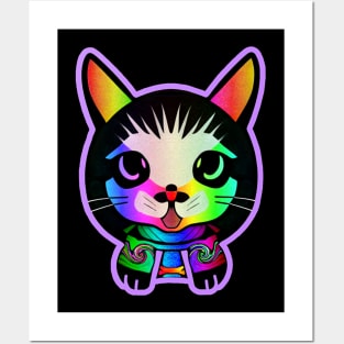 Vaporwave Kitty Samurai Neon Cat Posters and Art